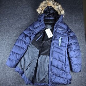 Marmot Women's Navy Montreal Down Insulated Hooded Long Puffer Coat Parka Size M